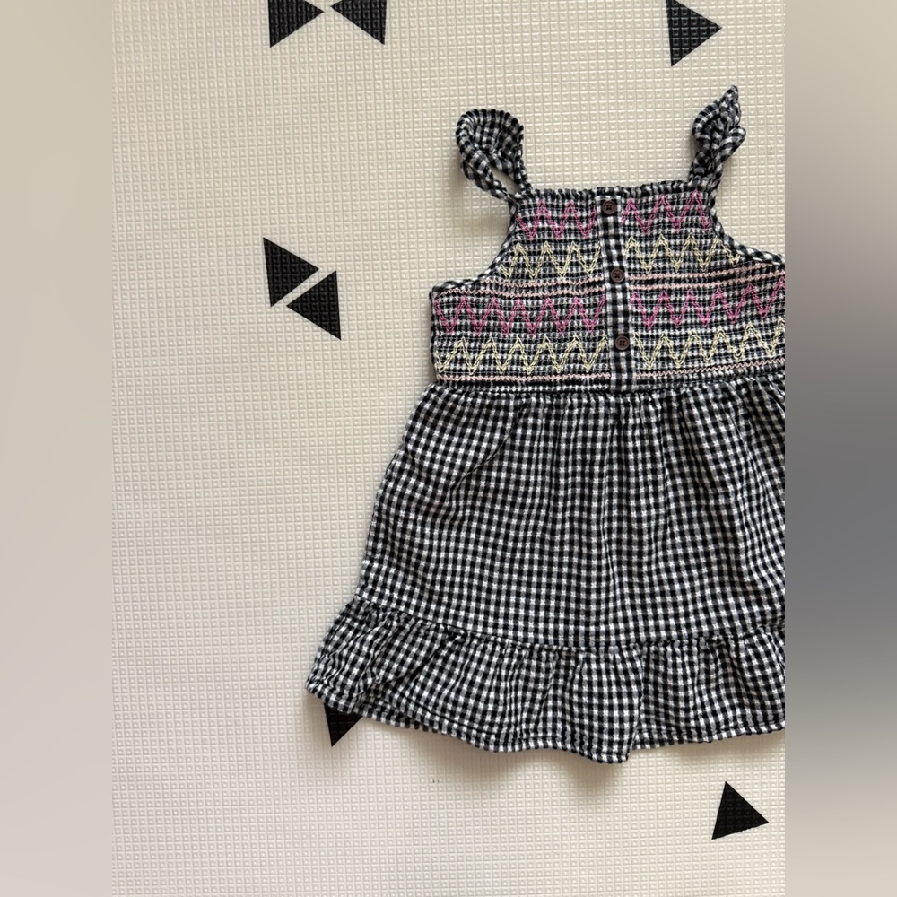 Cat & Jack Black & White Gingham Dress with Pink and Yellow Embroidered Bodice